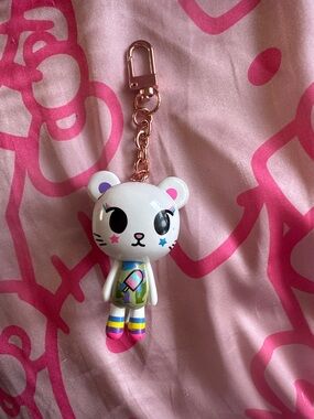 RARE!! tokidoki White Bear Keychain with Pink and Blue Accents